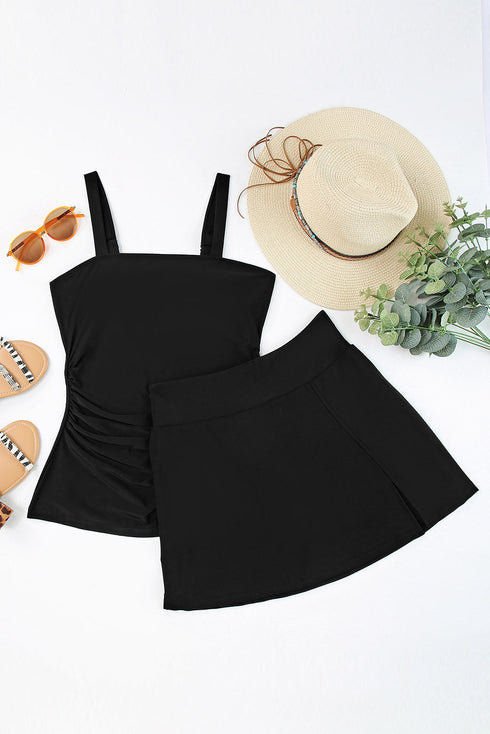 Solid Square Neck Sleeveless Tankini Swimsuit